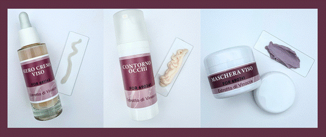 PROTOTIPI DELLA LINEA SKIN CARE realizzati con Estratto di Vinacce