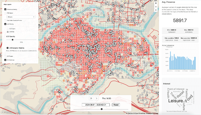 Dashboard interattiva di CityRhythm per l'analisi geo-temporale della presenza umana e del rischio UHI basata sulla lettura LCZ della città (cityrhythm.it)